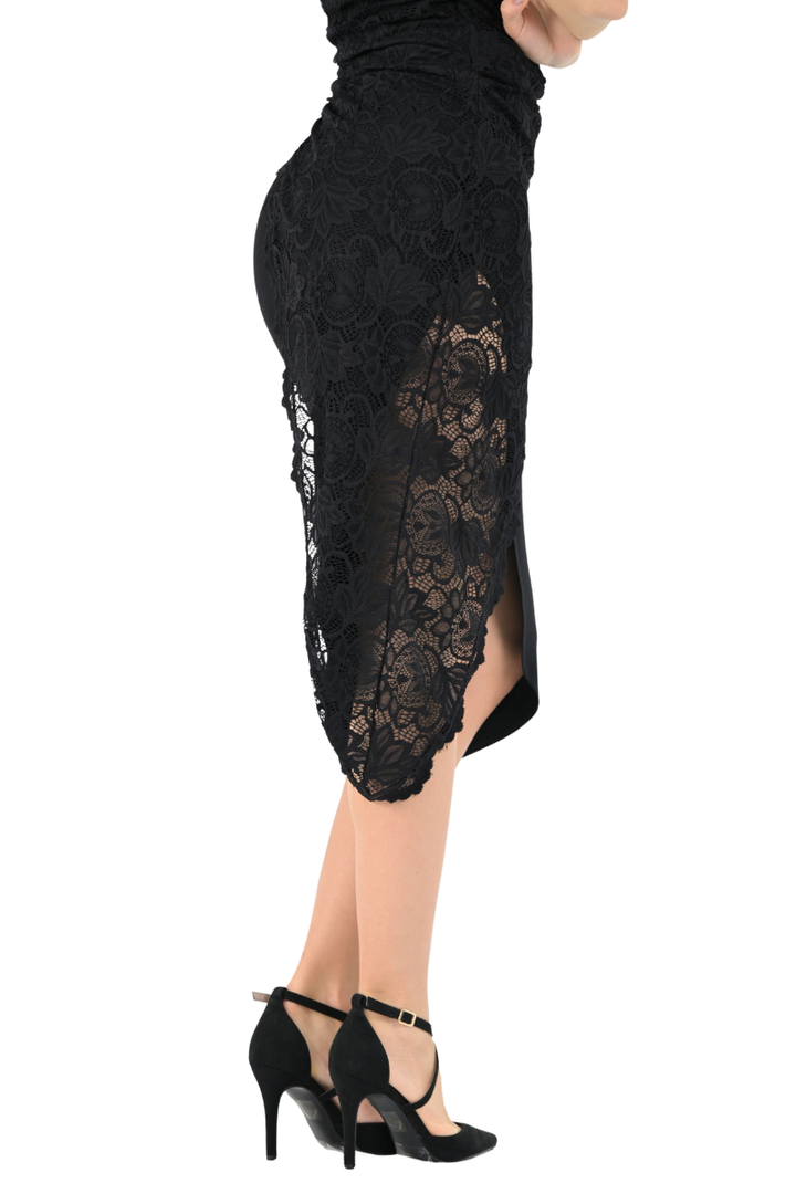 Black Lace Wrap Tango Dress