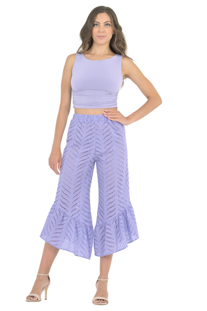 Lavender Eyelet Embroidery Capri Pants