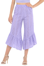 Load image into Gallery viewer, Lavender Eyelet Embroidery Capri Pants
