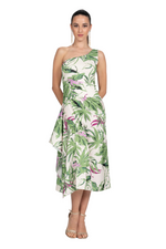 Load image into Gallery viewer, Leaf Print One-Shoulder Keyhole Back Tango Dress With Side Draping
