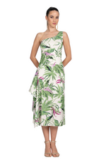 Load image into Gallery viewer, Leaf Print One-Shoulder Keyhole Back Tango Dress With Side Draping
