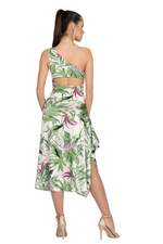 Load image into Gallery viewer, Leaf Print One-Shoulder Keyhole Back Tango Dress With Side Draping
