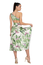 Load image into Gallery viewer, Leaf Print One-Shoulder Keyhole Back Tango Dress With Side Draping
