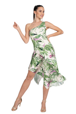 Load image into Gallery viewer, Leaf Print One-Shoulder Keyhole Back Tango Dress With Side Draping
