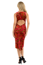 Load image into Gallery viewer, Red Printed Velvet Fishtail Dress With Keyhole Back
