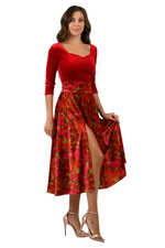 Load image into Gallery viewer, Leaf Print Velvet Flowing Skirt With Slit
