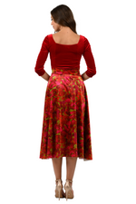 Load image into Gallery viewer, Leaf Print Velvet Flowing Skirt With Slit
