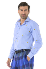 Load image into Gallery viewer, Light Blue Striped Men&#39;s Shirt With Sunflowers
