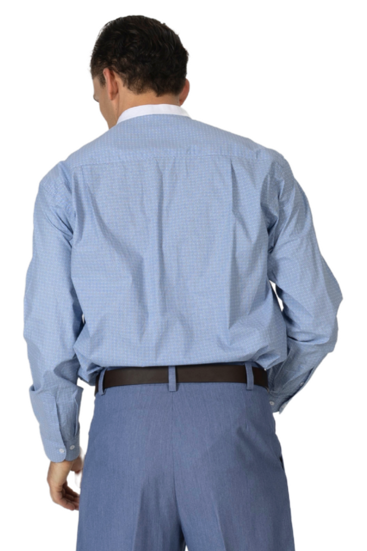 Light Blue Band Collar Men's Cotton Shirt