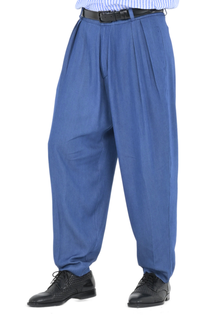 Lightweight Denim Tango Pants With Two Inverted Pleats