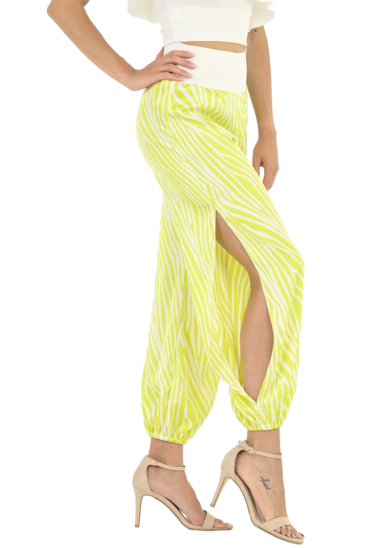 Lime Zebra Print Satin Babucha Tango Pants