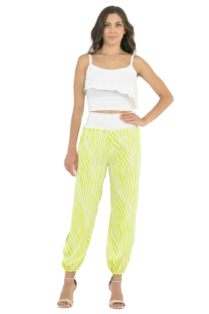 Lime Zebra Print Satin Babucha Tango Pants