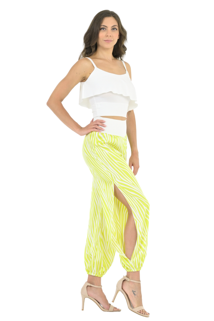 Lime Zebra Print Satin Babucha Tango Pants