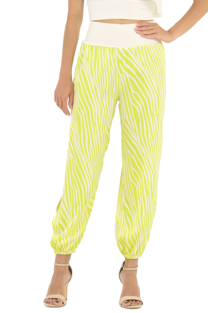 Lime Zebra Print Satin Babucha Tango Pants