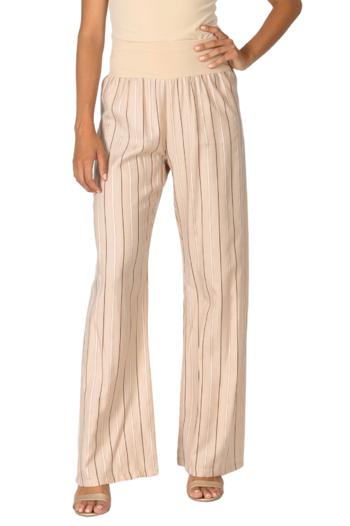 Linen Blend Striped Wide Leg Pants