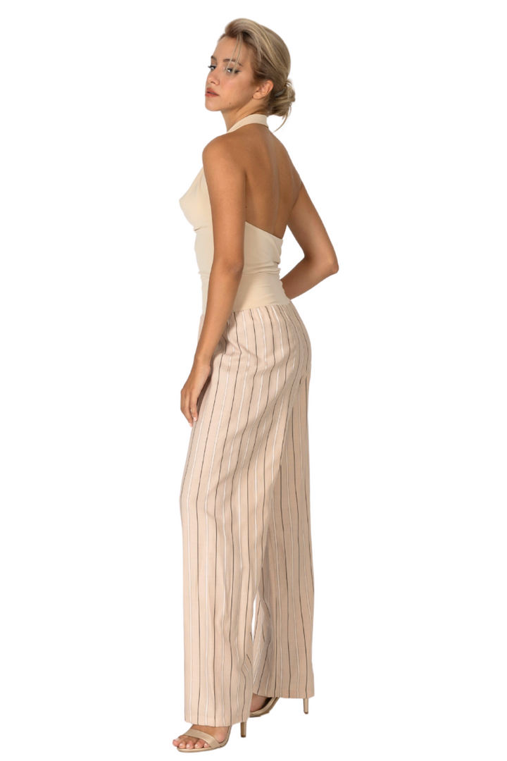 Linen Blend Striped Wide Leg Pants