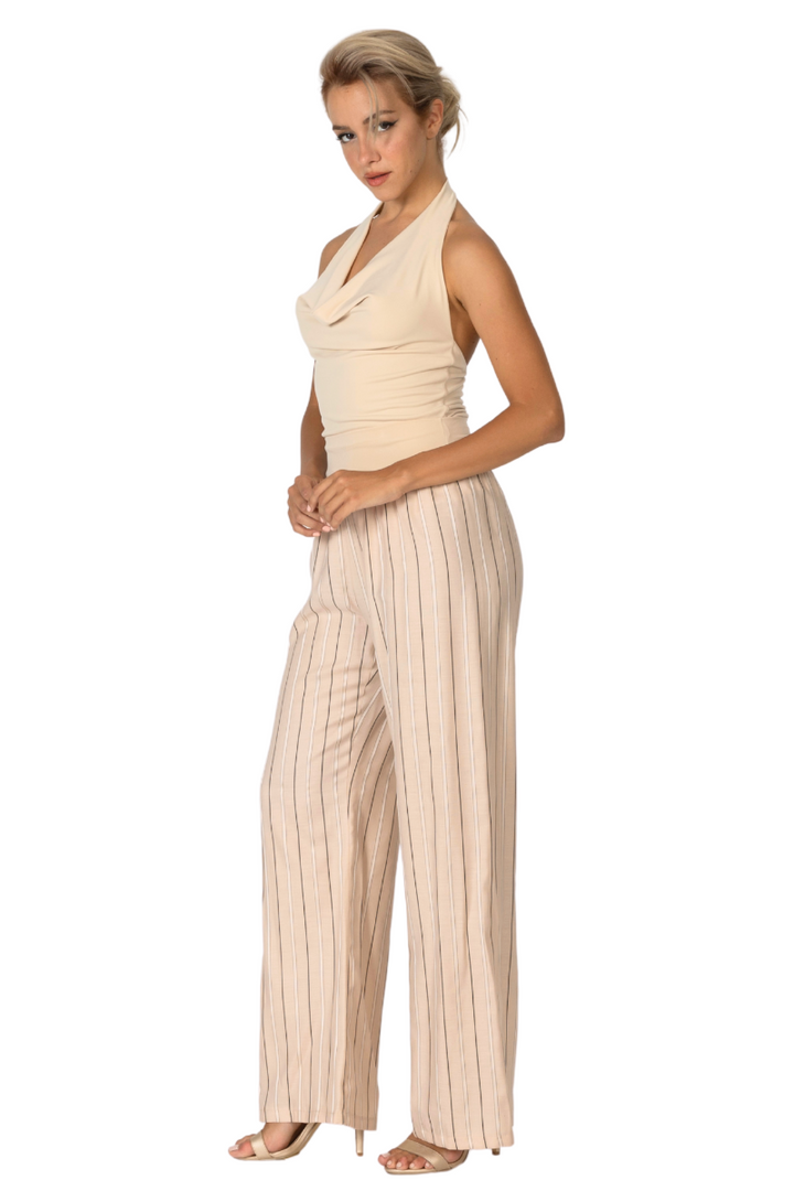 Linen Blend Striped Wide Leg Pants
