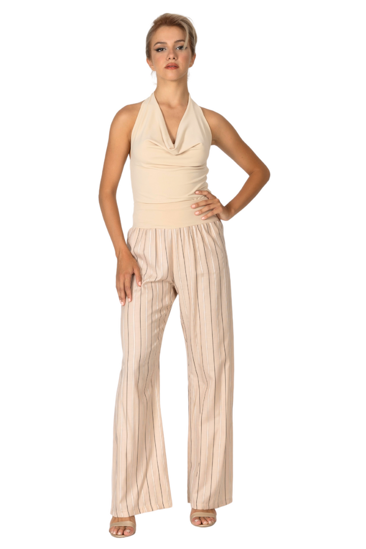 Linen Blend Striped Wide Leg Pants