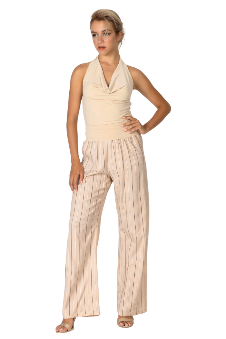 Linen Blend Striped Wide Leg Pants