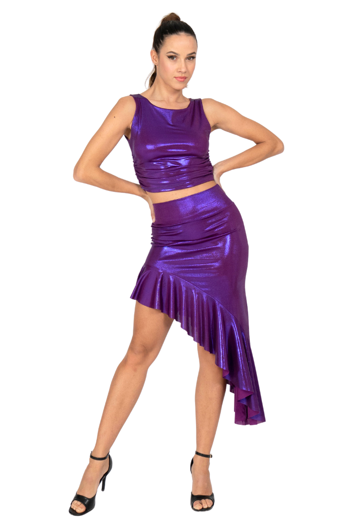 Liquid Shine Asymmetric Ruffled Skirt