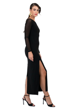 Load image into Gallery viewer, Long Sleeve Mesh Tango Dress with Front Slit