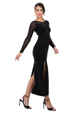 Load image into Gallery viewer, Long Sleeve Mesh Tango Dress with Front Slit