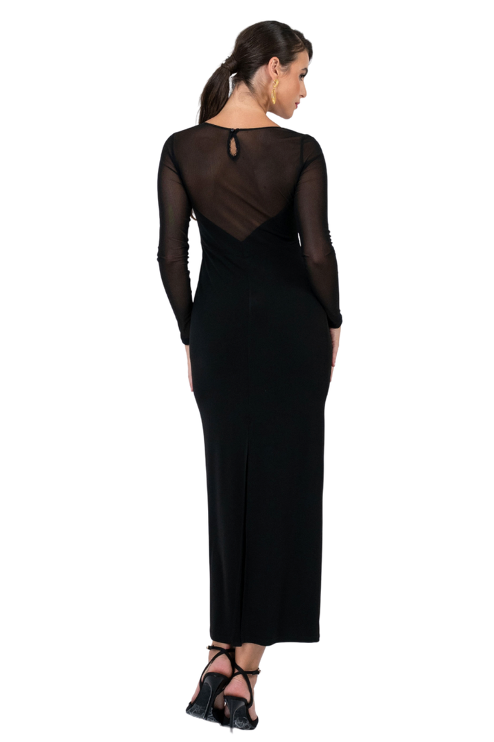 Long Sleeve Mesh Tango Dress with Front Slit
