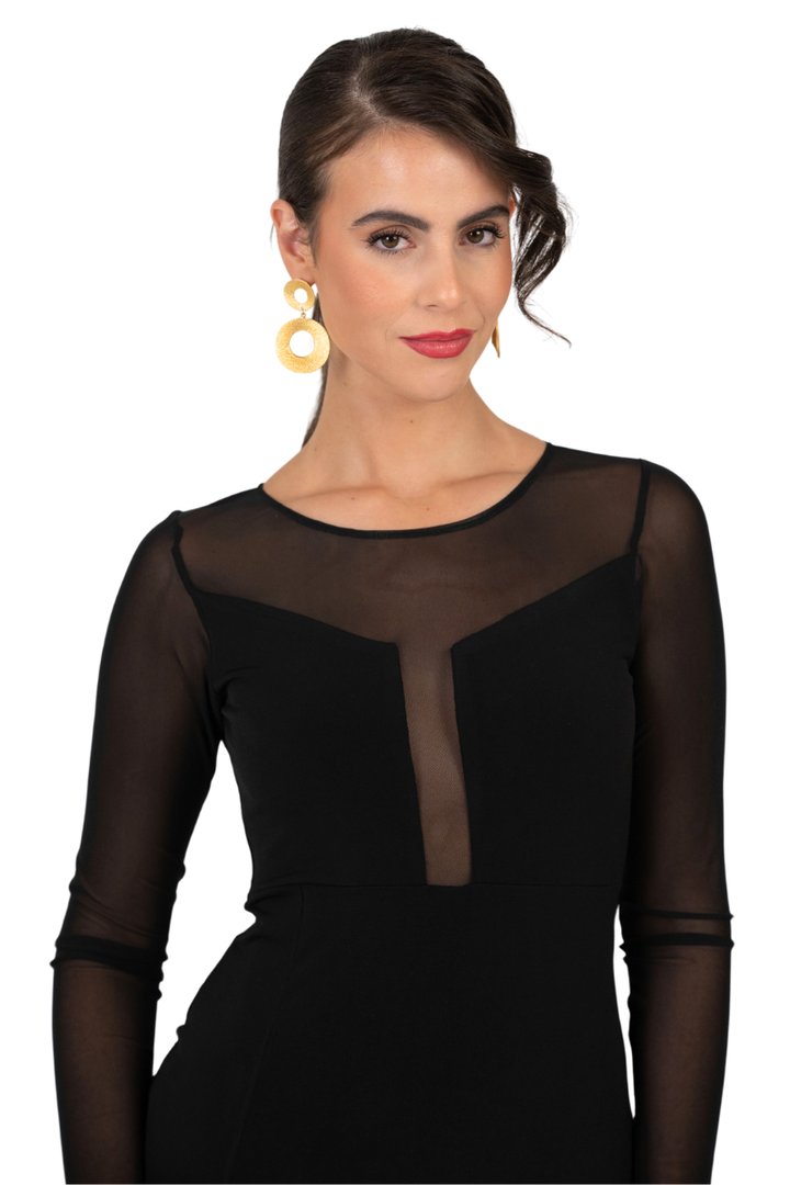 Long Sleeve Mesh Tango Dress with Front Slit