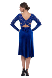 Velvet Open Back Tango Dress With Mesh Décolletage & Sleeves