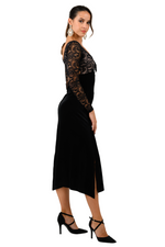 Load image into Gallery viewer, Long Sleeve Velvet &amp; Lace Dress with Crisscross Back
