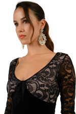 Load image into Gallery viewer, Long Sleeve Velvet &amp; Lace Dress with Crisscross Back
