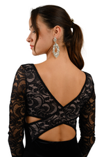 Load image into Gallery viewer, Long Sleeve Velvet &amp; Lace Dress with Crisscross Back
