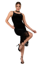 Load image into Gallery viewer, Low Back Velvet Dance Dress With Fringed Hem
