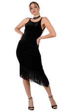 Load image into Gallery viewer, Low Back Velvet Dance Dress With Fringed Hem
