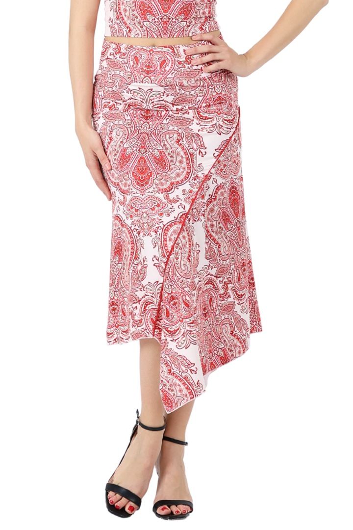 Mandala Print Asymmetric Midi Tango Skirt