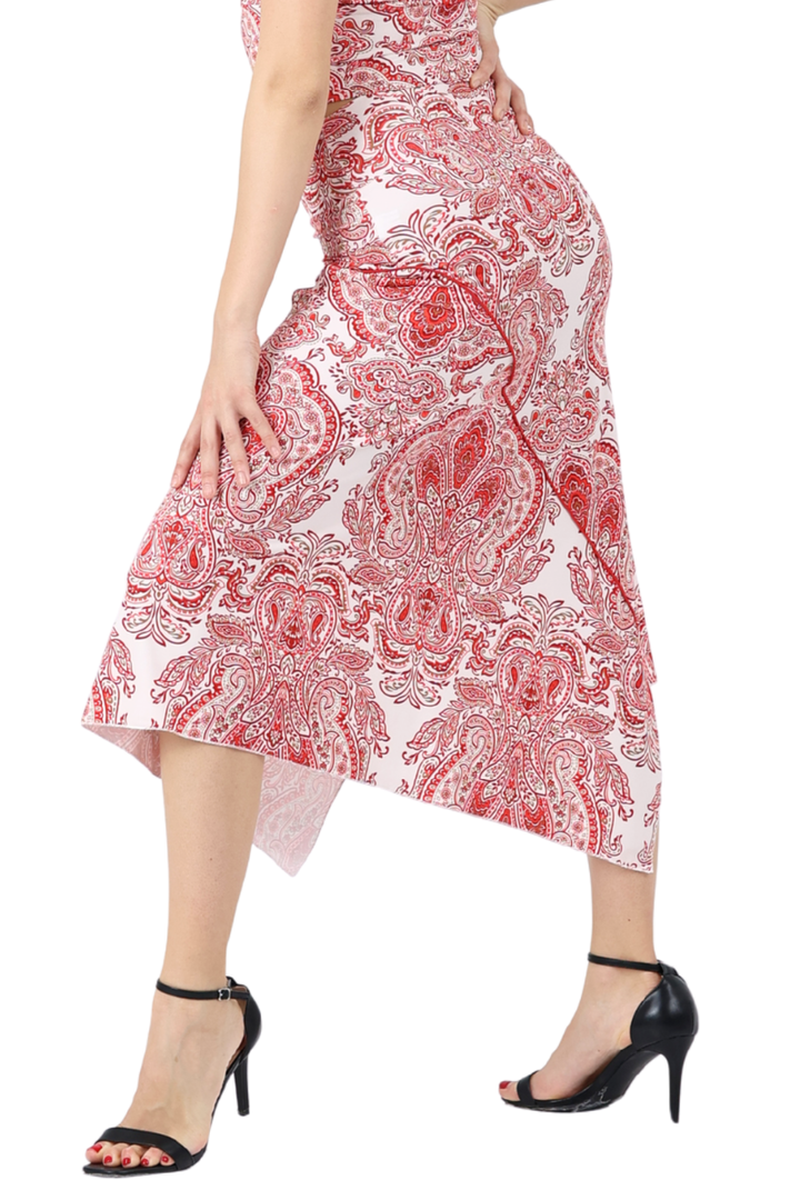 Mandala Print Asymmetric Midi Tango Skirt