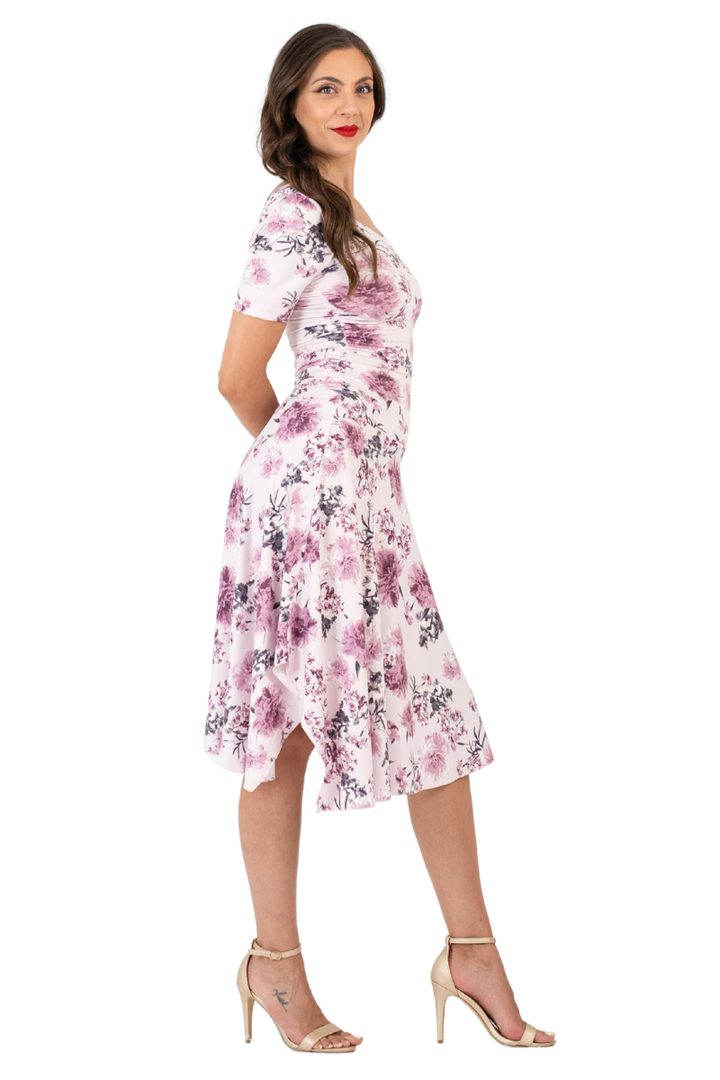 Mauve Floral Print Handkerchief Dress