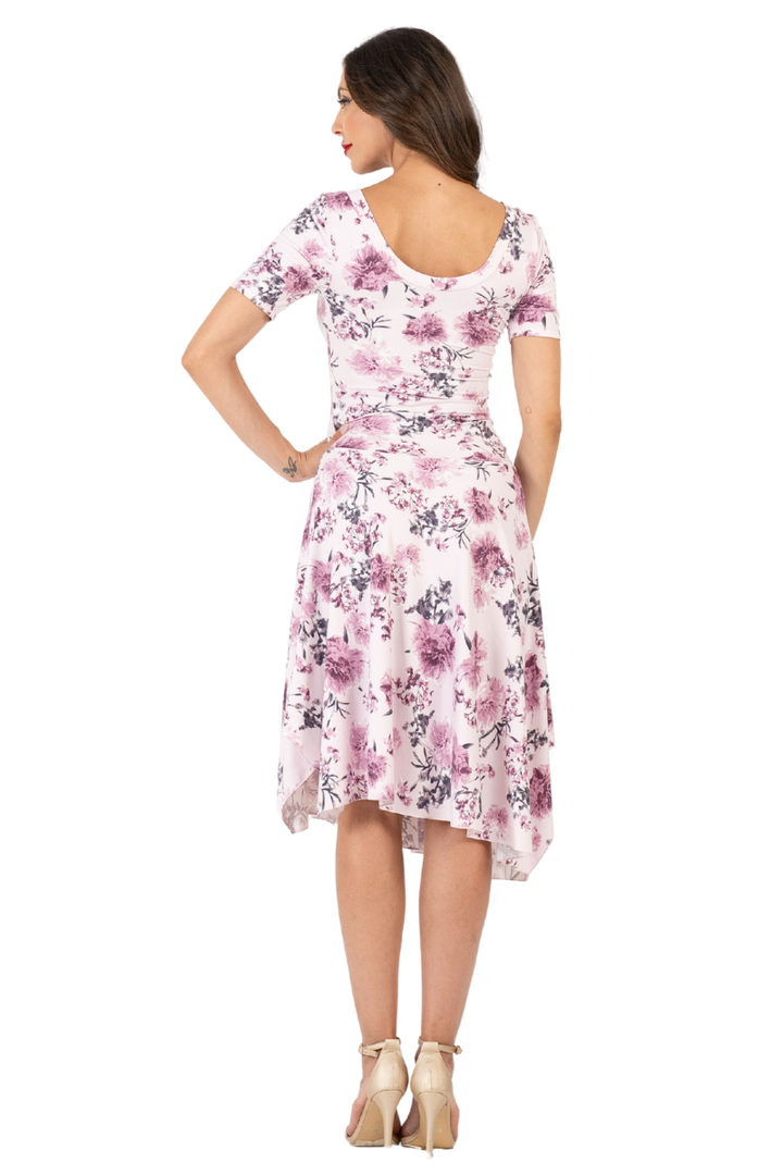 Mauve Floral Print Handkerchief Dress