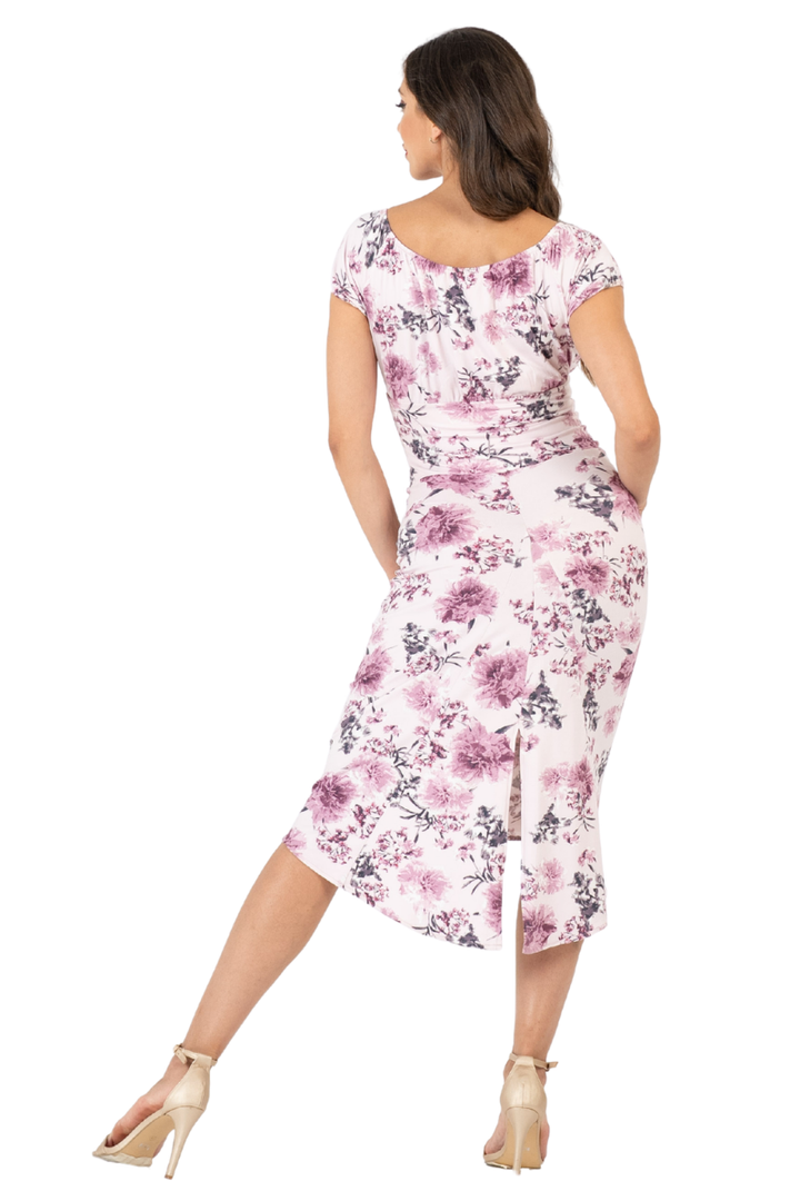 Mauve Floral Print Off The Shoulder Dance Dress