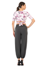 Load image into Gallery viewer, Mauve Floral Waist Tie Top With Half Sleeves