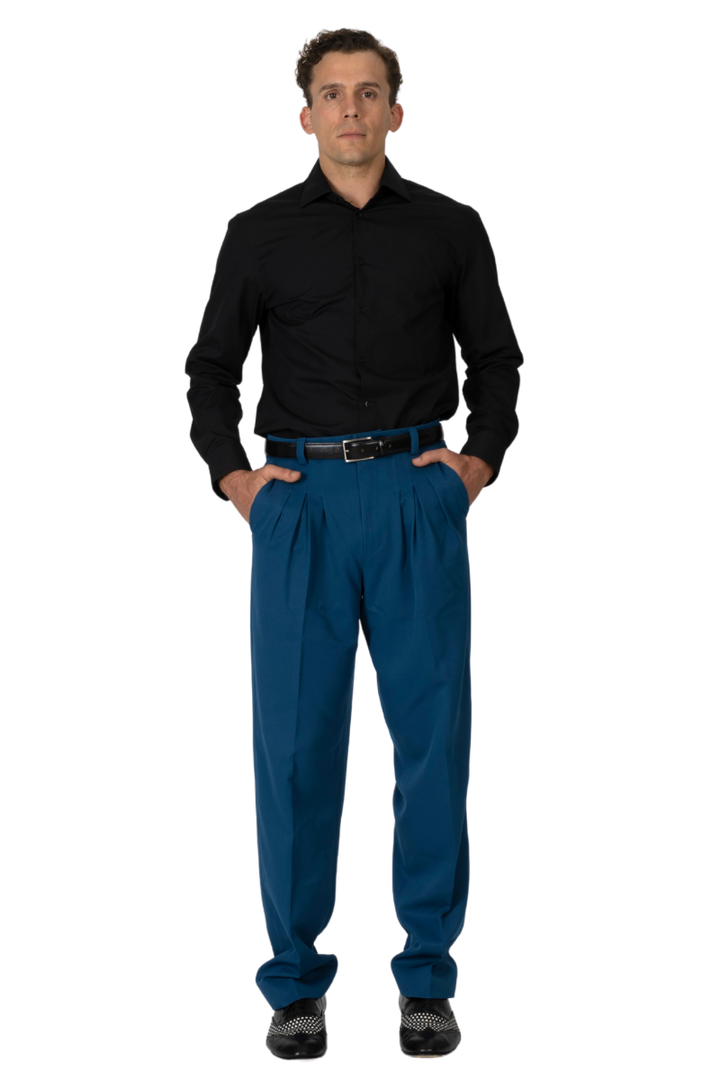 Petrol Blue Men's Tango Pants With Three Pleats