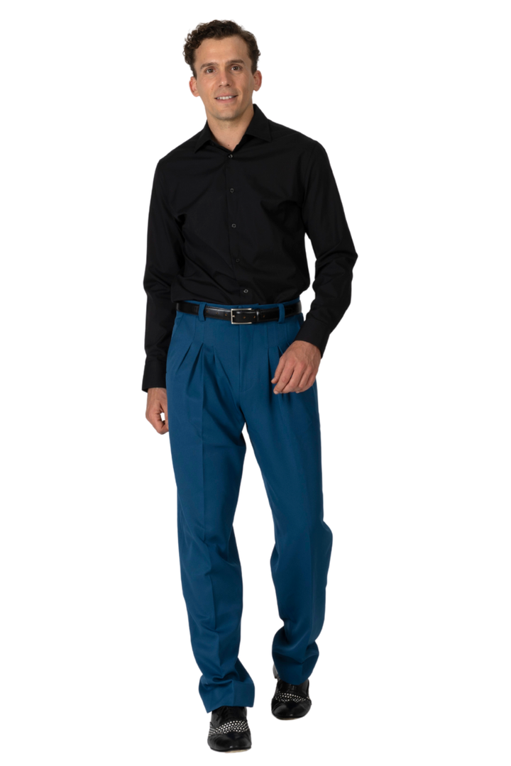 Petrol Blue Men's Tango Pants With Three Pleats