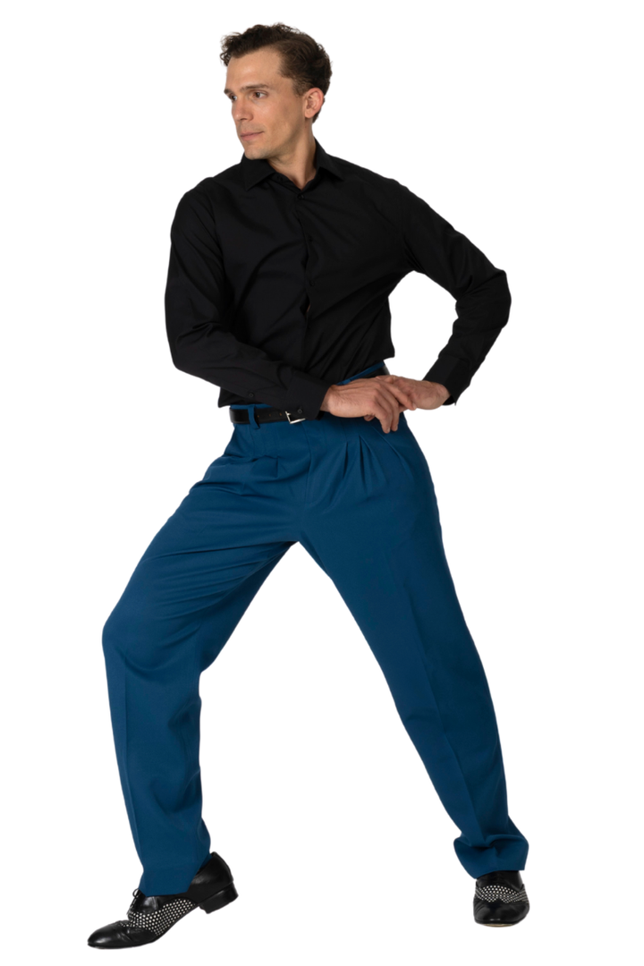 Petrol Blue Men's Tango Pants With Three Pleats