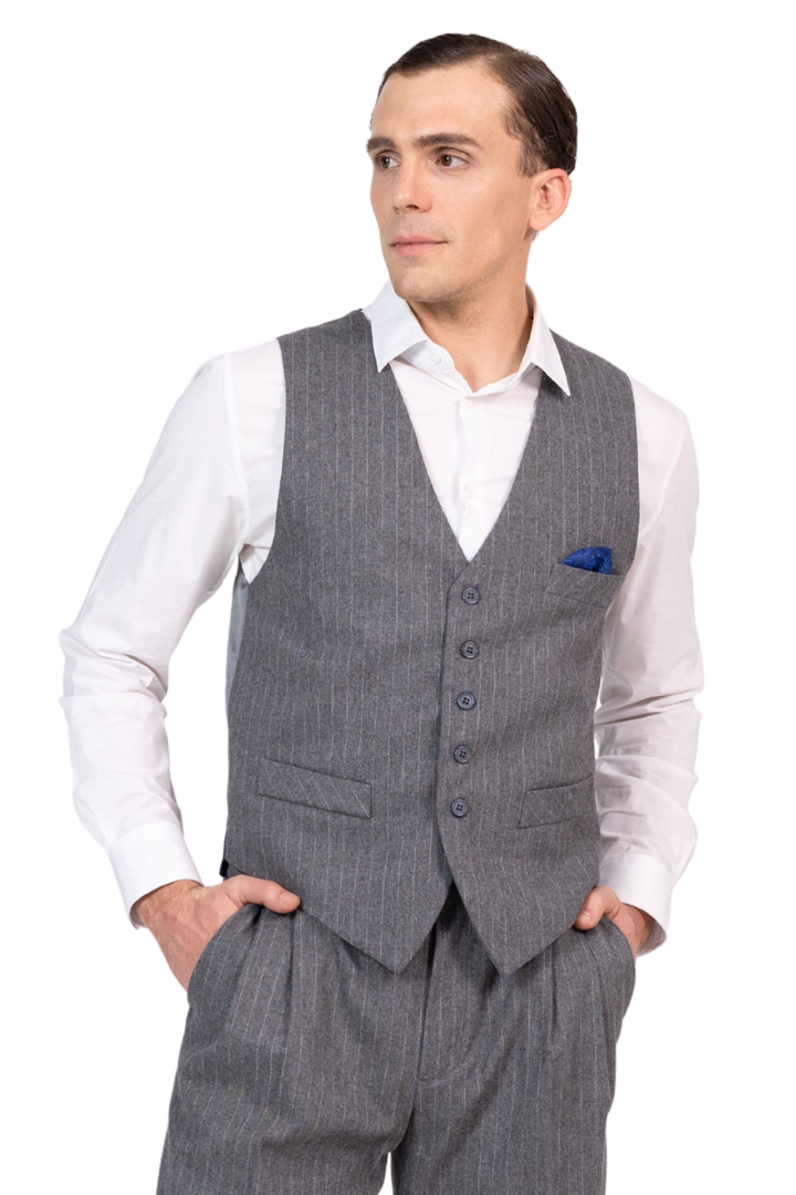 Grey Striped Men’s Tango Vest With Royal Blue Lining