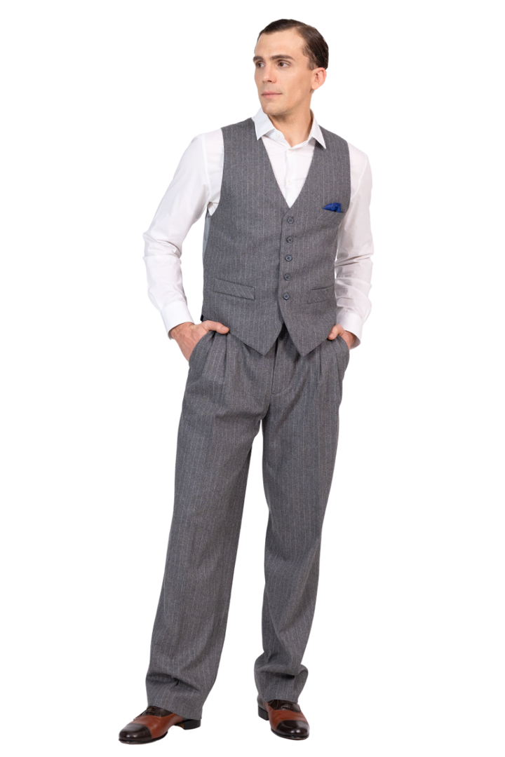 Grey Striped Men’s Tango Vest With Royal Blue Lining