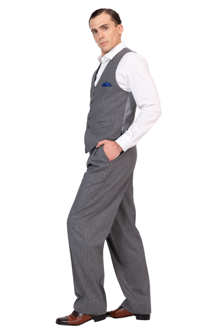 Grey Striped Men’s Tango Vest With Royal Blue Lining