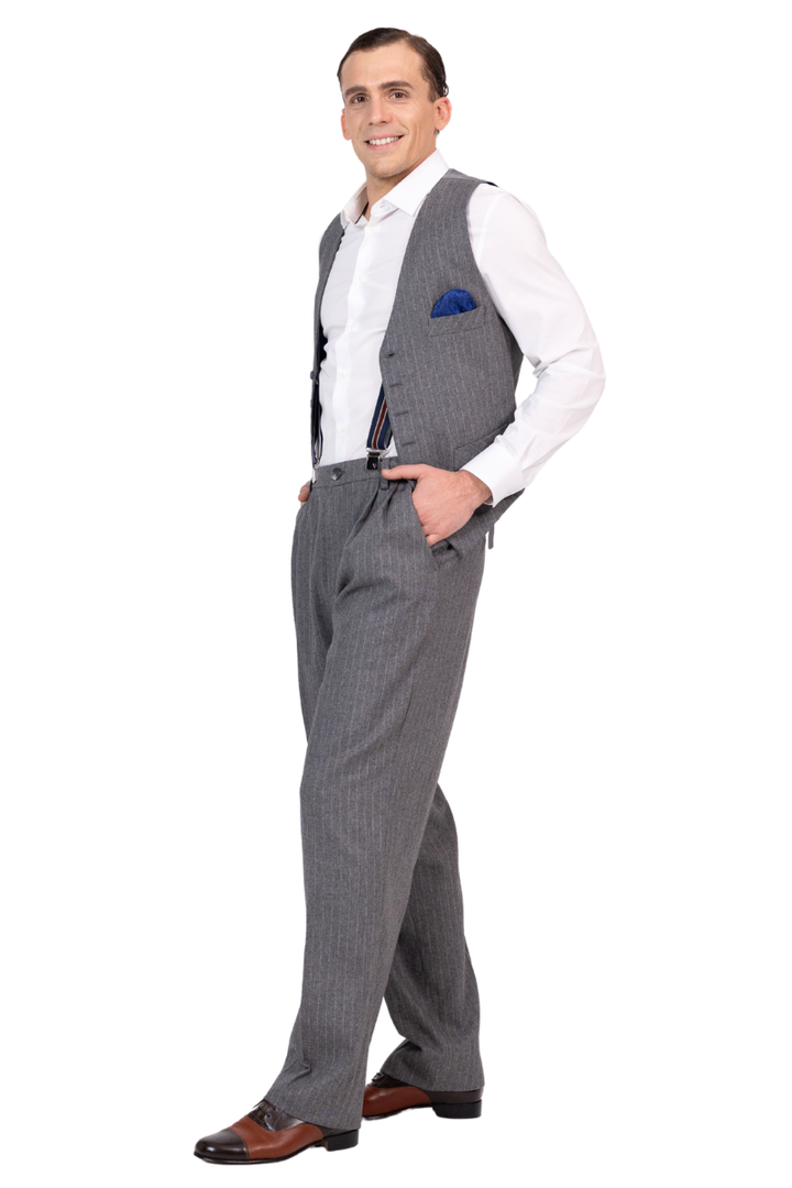 Grey Striped Men’s Tango Vest With Royal Blue Lining