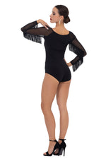 Load image into Gallery viewer, Mesh Long Sleeve Bodysuit with Fringe Details