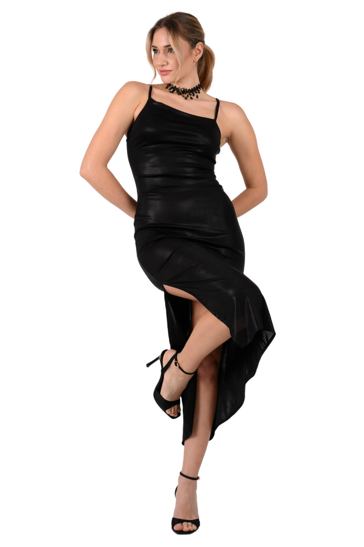 Metallic Dress With Asymmetric Neckline | Argentine Tango Dresses conDiva Metallic Dress With Asymmetric Neckline | Argentine Tango Dresses conDiva