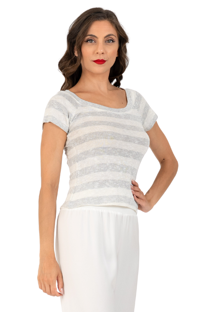 Metallic Thread Ribbed Knit Top (M,L)